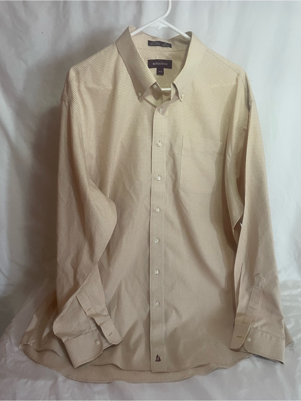 Nordstrom Men’s Light Beige Micro-Check Button-Down Dress Shirt